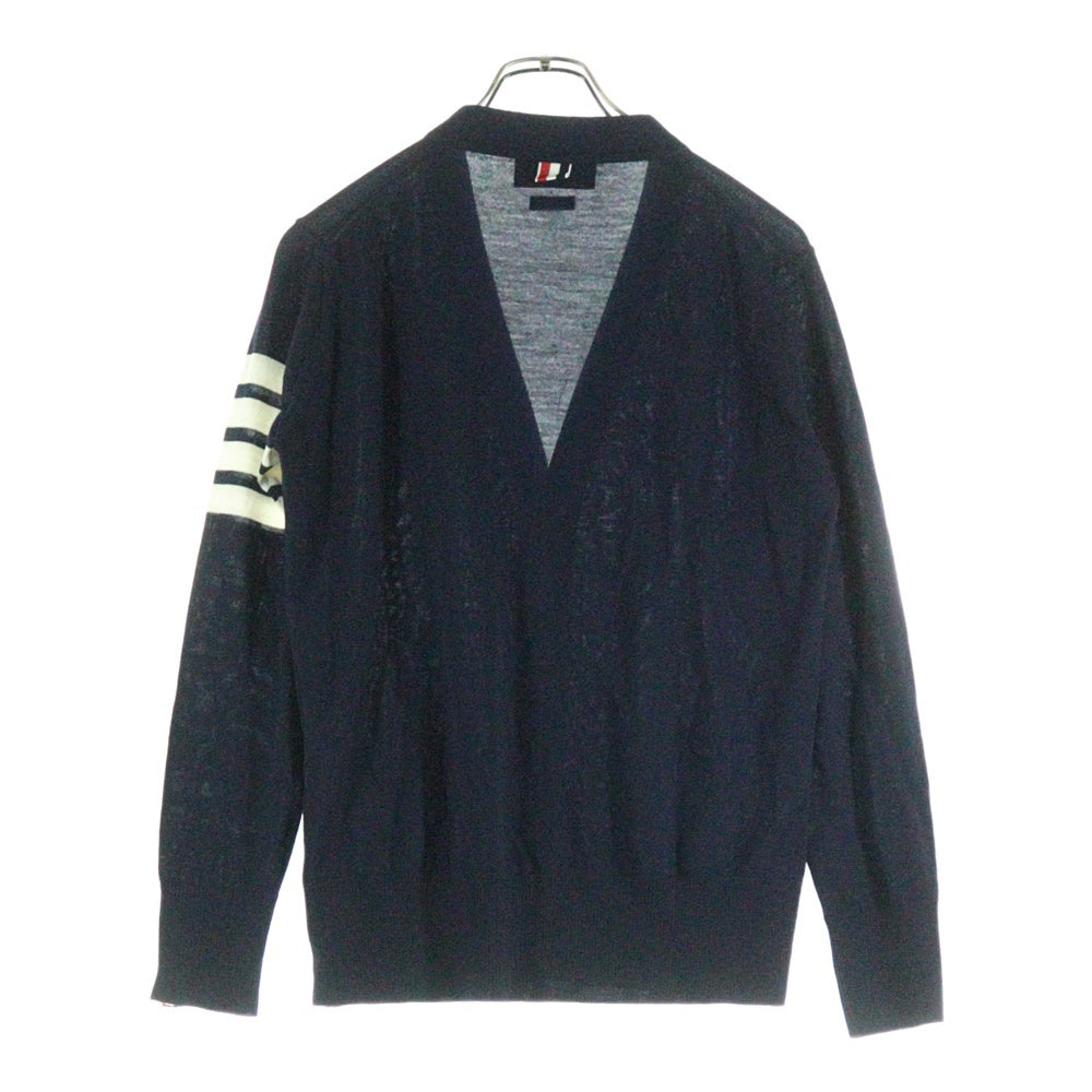 THOM BROWNE(トムブラウン) 4BAR クラシック Vネック ファイン メリノウール ニット カーディガン ネイビー MKC002A-Y1014-001