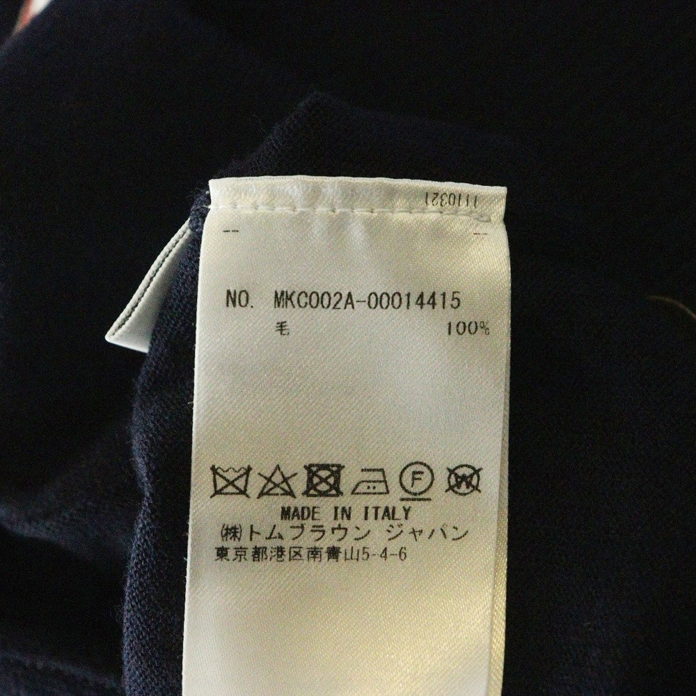 THOM BROWNE(トムブラウン) 4BAR クラシック Vネック ファイン メリノウール ニット カーディガン ネイビー MKC002A-Y1014-001