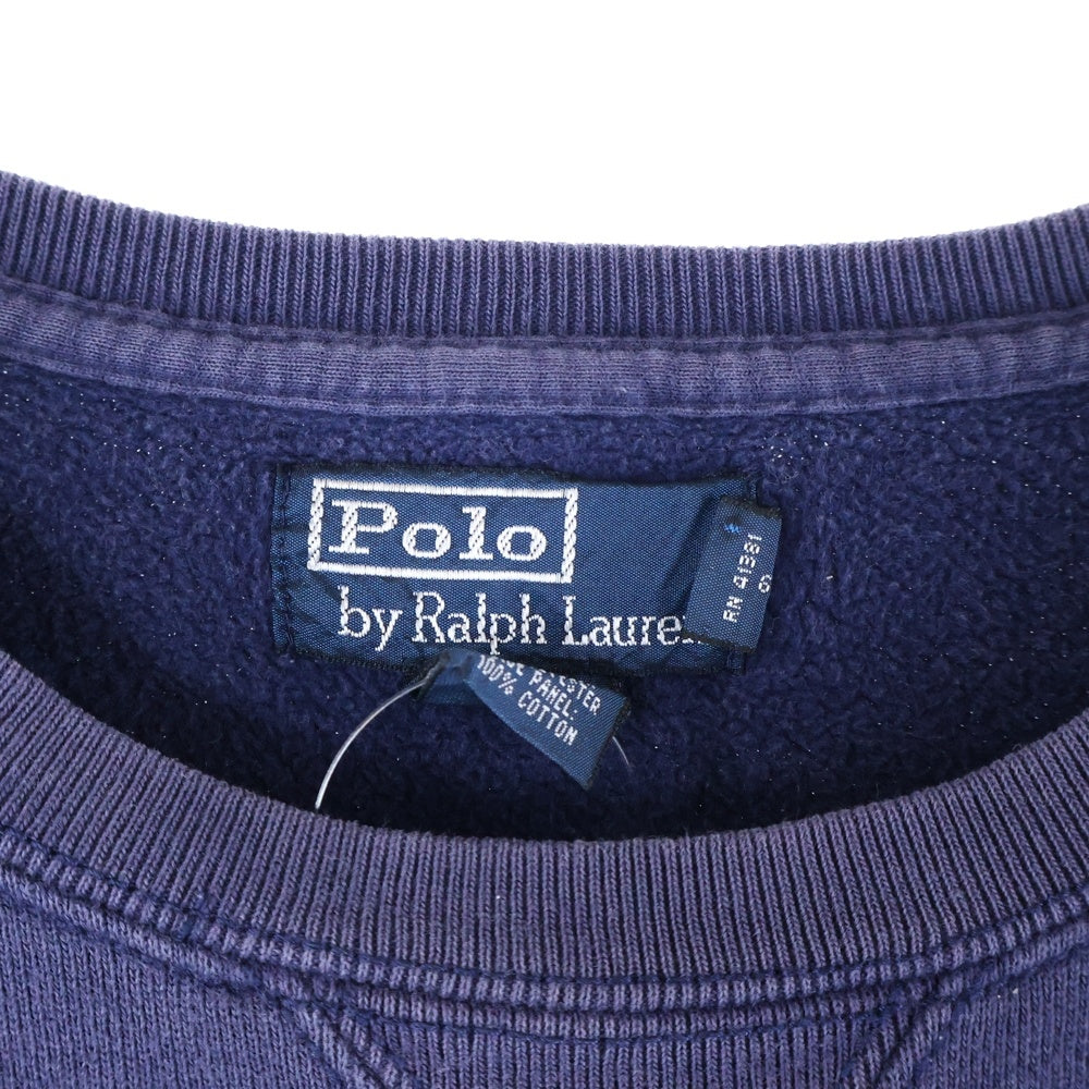 POLO RALPH LAUREN(ポロラルフローレン) 中国製 スモールポニー刺繍 コットンポリ Vガゼット スウェット トレーナー ネイビー