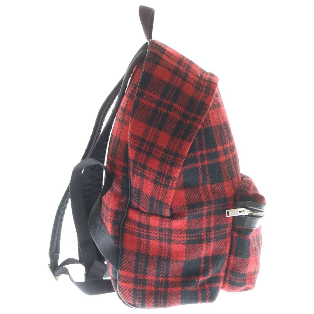 SAINT LAURENT PARIS(サンローランパリ) イタリア製 チェック柄 レザーパーツ バックパック リュックサック レッド/ブラック 326865
