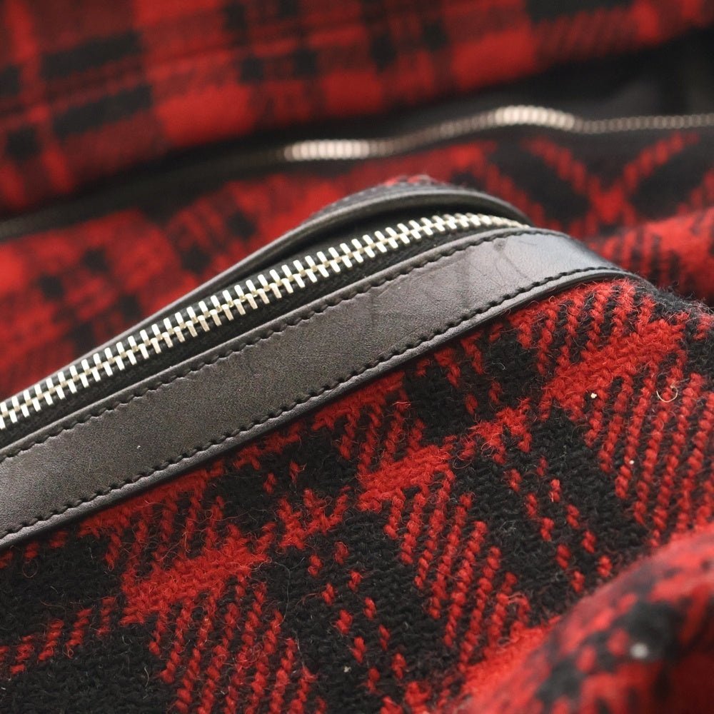 SAINT LAURENT PARIS(サンローランパリ) イタリア製 チェック柄 レザーパーツ バックパック リュックサック レッド/ブラック 326865