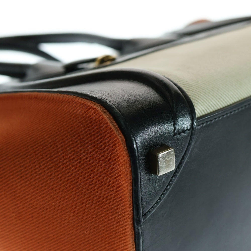 CELINE(セリーヌ) ラゲージ マイクロショッパー レザーキャンバス ハンドバッグ ブラック/オレンジ 167792