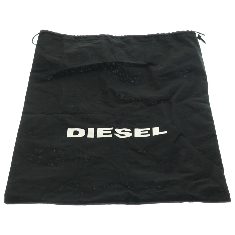 DIESEL(ディーゼル) シルバーロゴ ストラップハンドル レザー ショルダークラッチバッグ ブラック