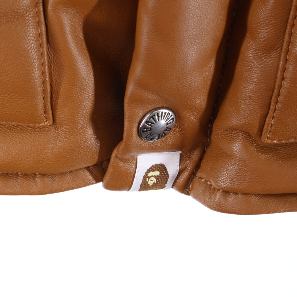A BATHING APE(アベイシングエイプ) LEATHER CLASSIC DOWN JACKET シープスキン レザー クラシック ジップアップ ダウンジャケット ブラウン 001HJ9801018