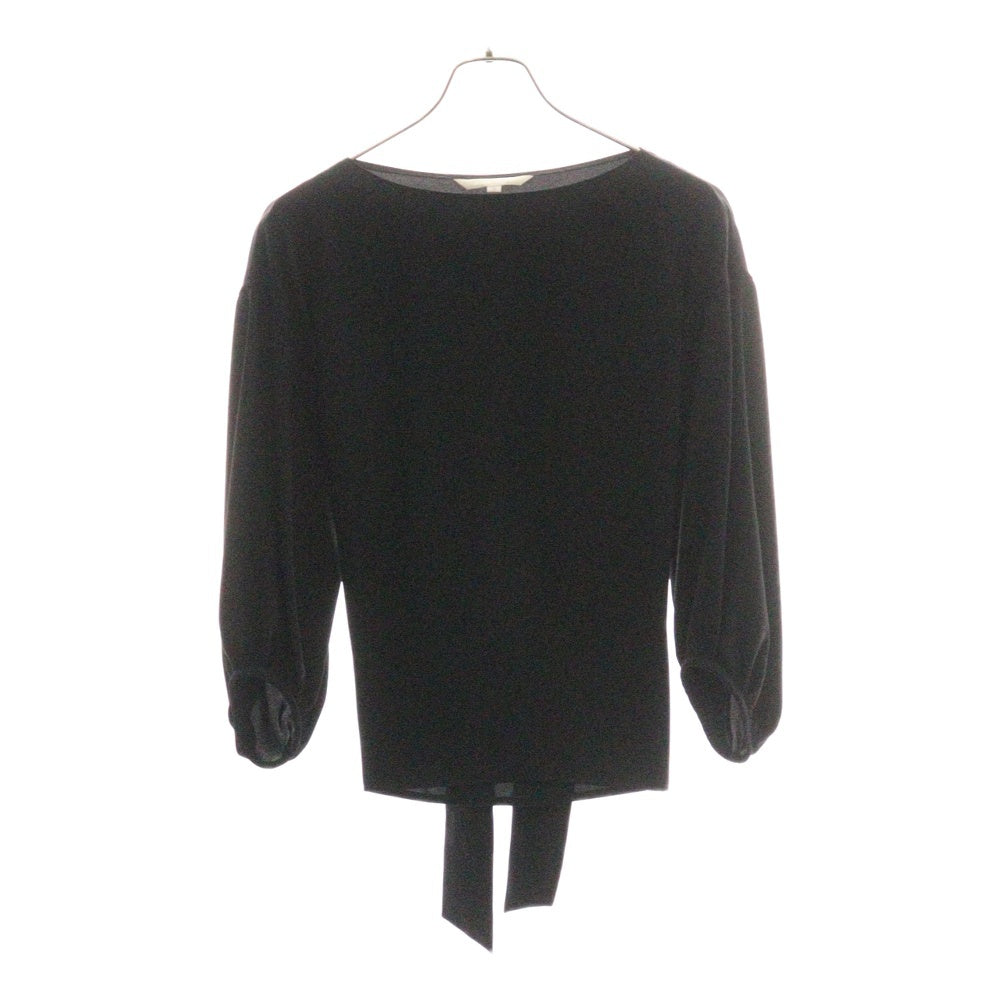 NO BRAND(ノーブランド) NATURAL BEAUTY (ナチュラルビューティー) ベルト付き ラウンドネック長袖Tシャツ カットソー レディース ブラック 018-7210108