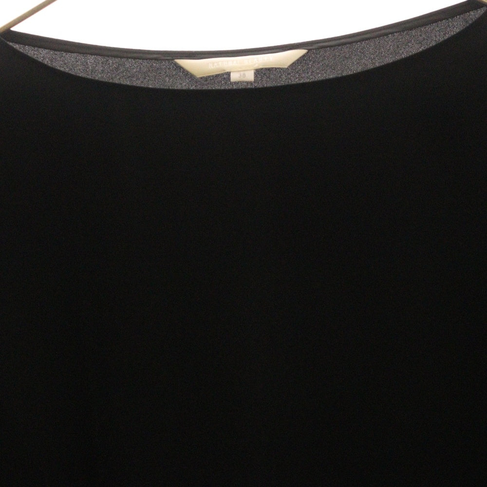 NO BRAND(ノーブランド) NATURAL BEAUTY (ナチュラルビューティー) ベルト付き ラウンドネック長袖Tシャツ カットソー レディース ブラック 018-7210108