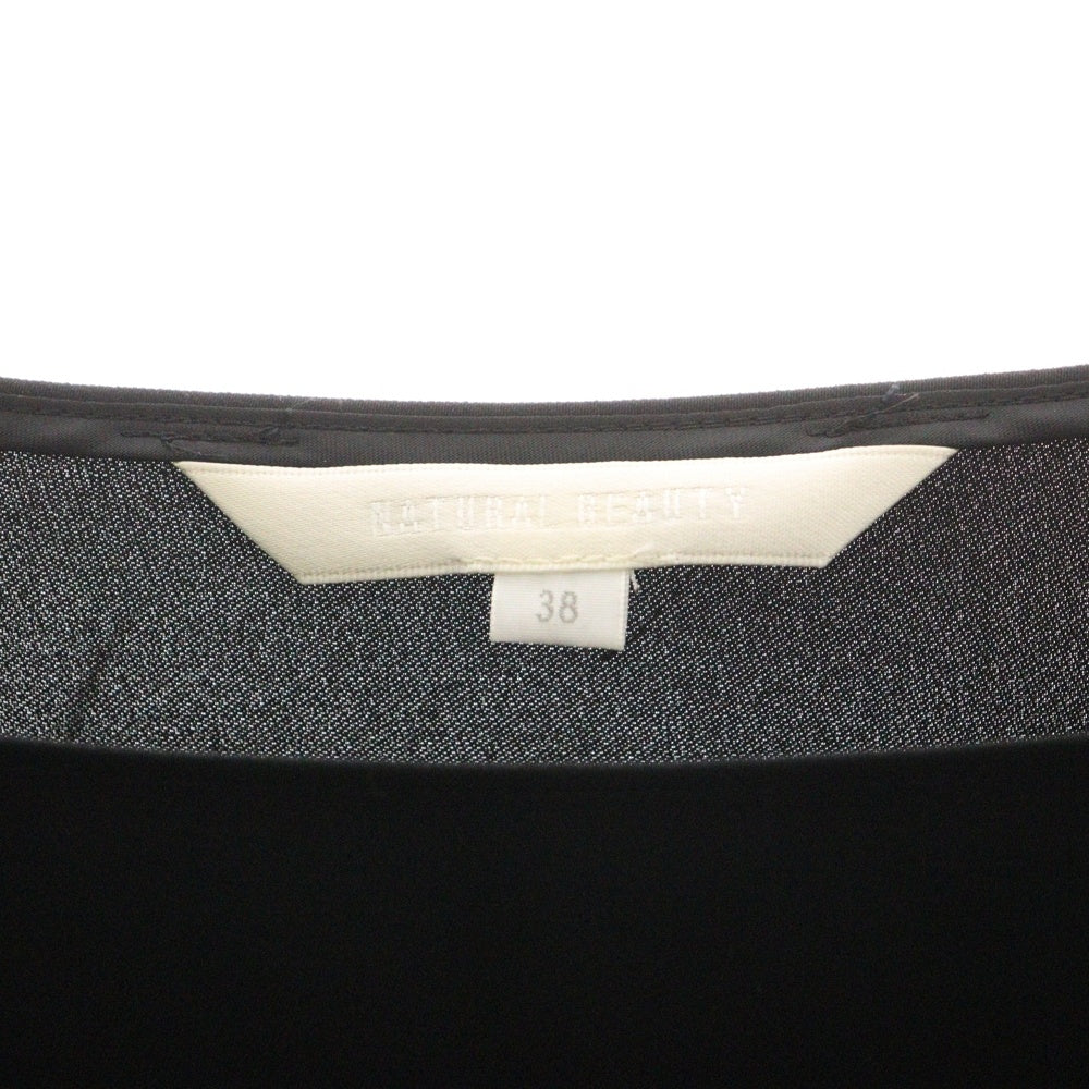 NO BRAND(ノーブランド) NATURAL BEAUTY (ナチュラルビューティー) ベルト付き ラウンドネック長袖Tシャツ カットソー レディース ブラック 018-7210108