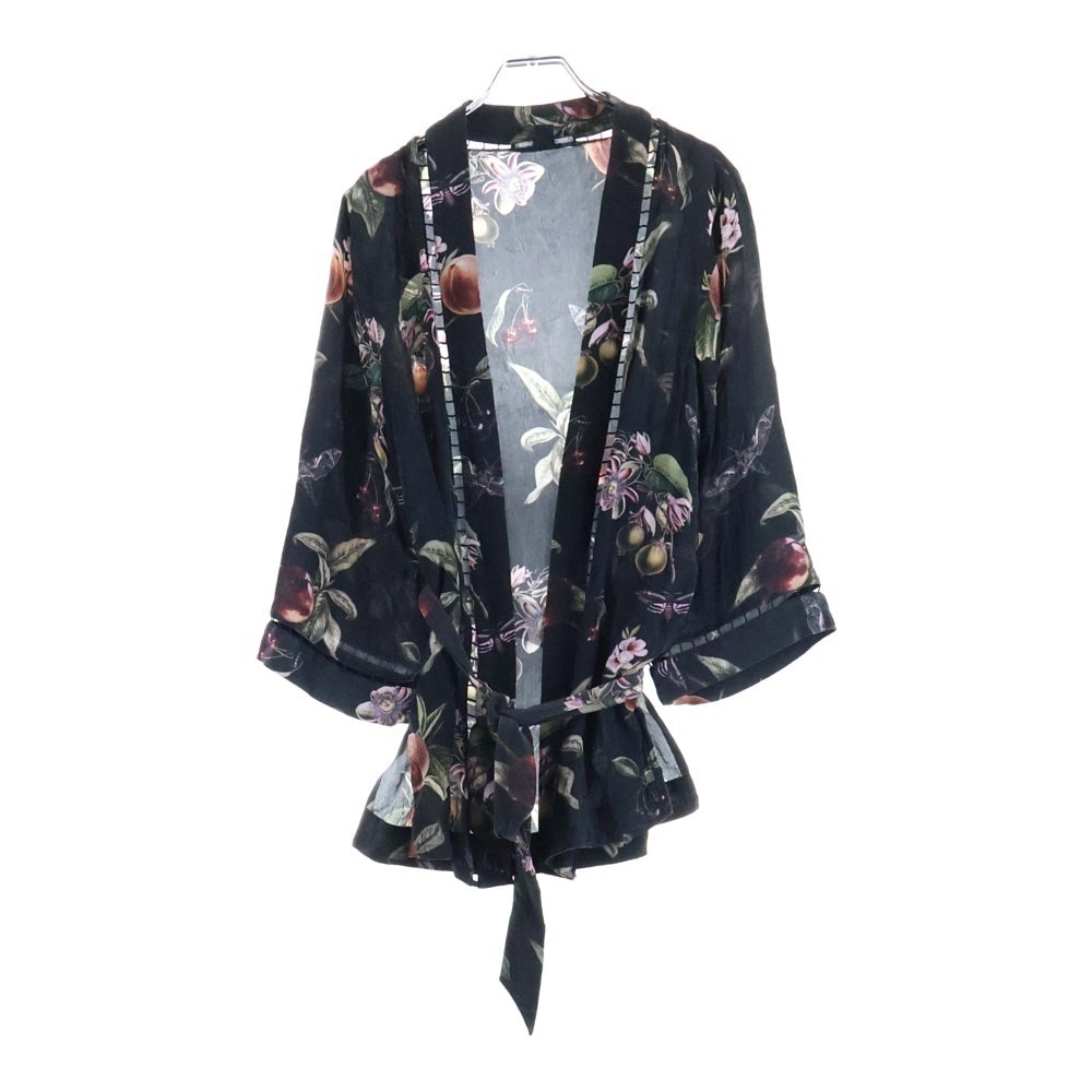 ALLSAINTS(オールセインツ) フルーツ フラワープリント ラティス エンブロイダリー ベルト 長袖シャツ ブラウス レディース ブラック/ピンク