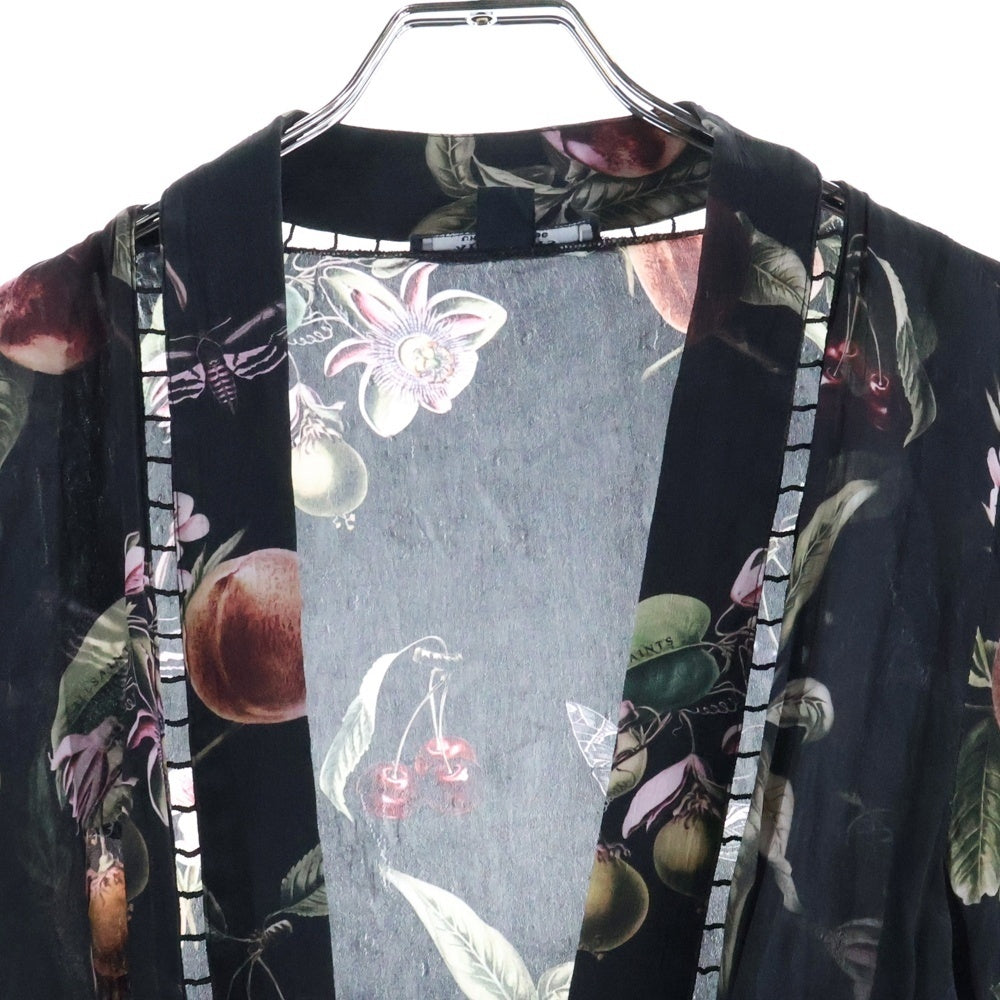 ALLSAINTS(オールセインツ) フルーツ フラワープリント ラティス エンブロイダリー ベルト 長袖シャツ ブラウス レディース ブラック/ピンク