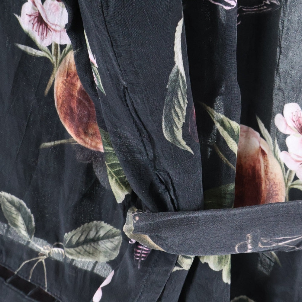 ALLSAINTS(オールセインツ) フルーツ フラワープリント ラティス エンブロイダリー ベルト 長袖シャツ ブラウス レディース ブラック/ピンク