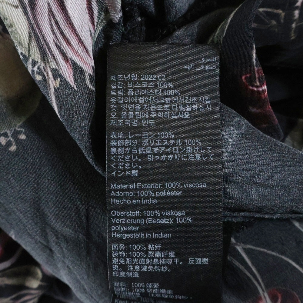 ALLSAINTS(オールセインツ) フルーツ フラワープリント ラティス エンブロイダリー ベルト 長袖シャツ ブラウス レディース ブラック/ピンク