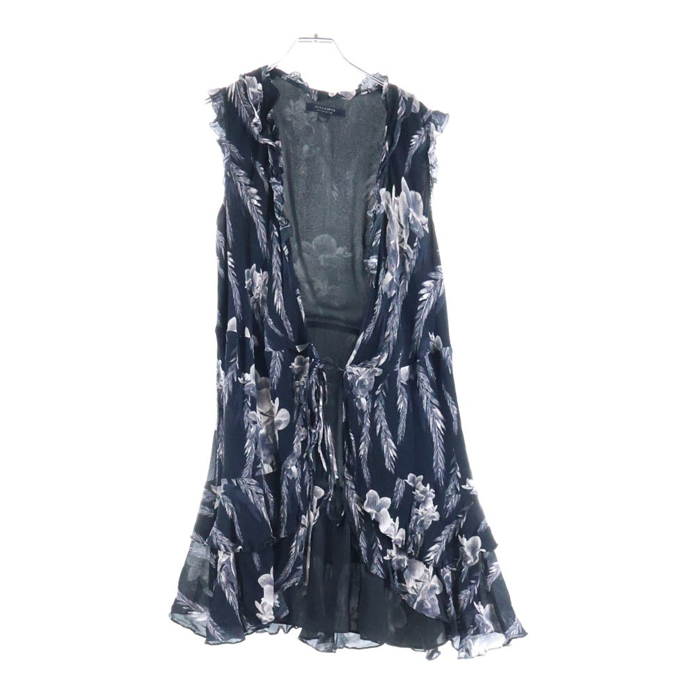ALLSAINTS(オールセインツ) フラワープリント ノースリーブ シアー ドレープ ブラウス ワンピース レディース ブラック/グレー