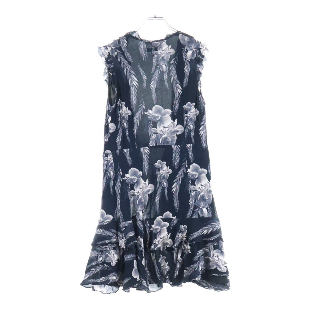 ALLSAINTS(オールセインツ) フラワープリント ノースリーブ シアー ドレープ ブラウス ワンピース レディース ブラック/グレー