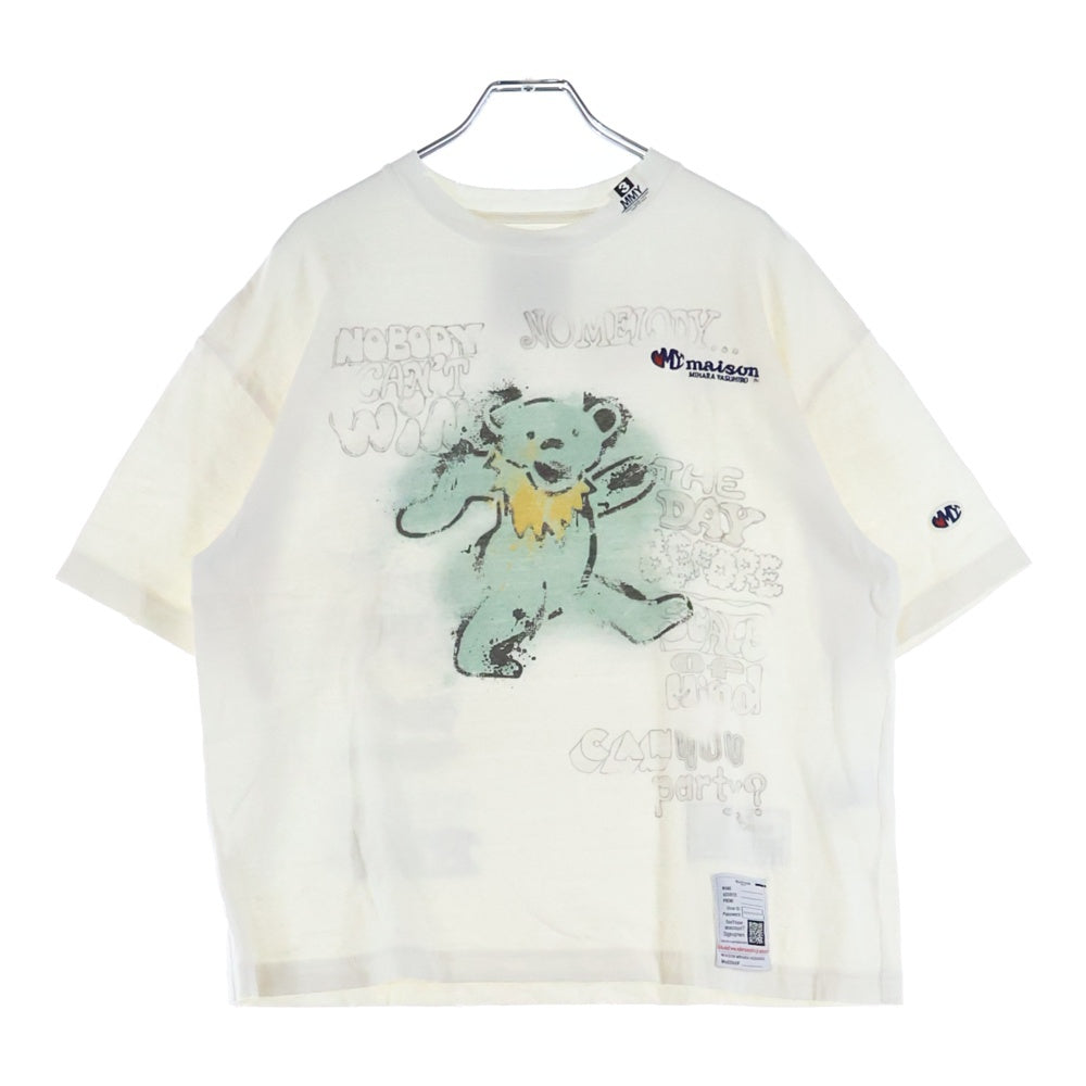 MAISON MIHARAYASUHIRO(メゾンミハラヤスヒロ) 23AW PRINTED SS TEE BEAR ダメージ加工 ベアプリントTシャツ 半袖クルーネックカットソー ホワイト K11TS552