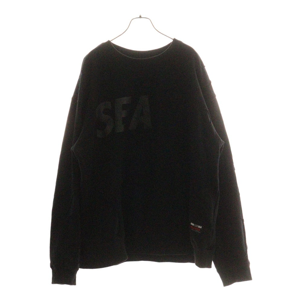 WIND AND SEA(ウィンダンシー) 22SS ×WILDSIDE YOHUJI YAMAMOTO DAMAGE CUTTING SHIRT ヨウジヤマモト ダメージ加工 カッティング クルーネック スウェット トレーナー ブラック