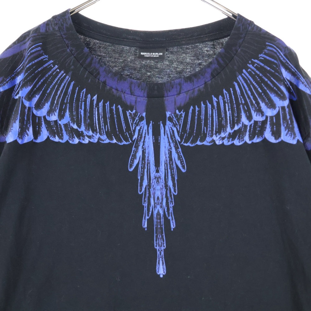 MARCELO BURLON(マルセロバーロン) フロントロゴデザインプリント クルーネック カットソー 半袖Tシャツ ブラック