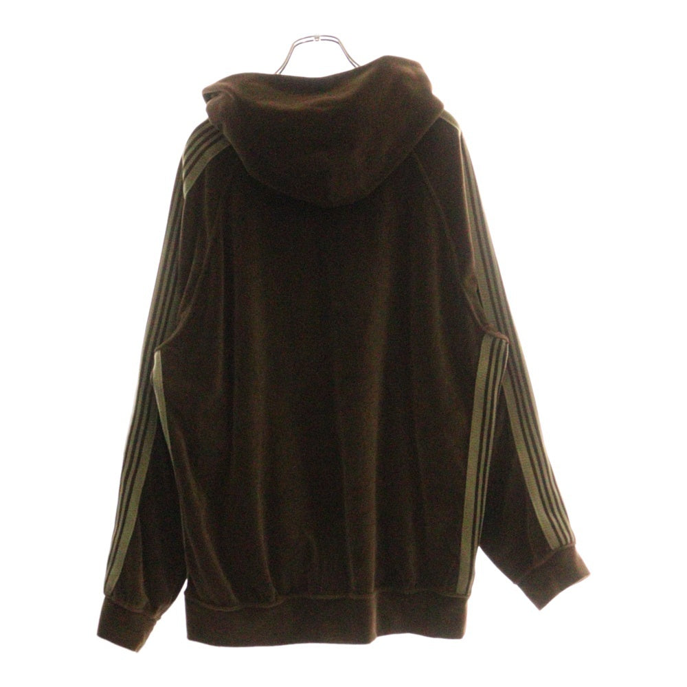 Needles(ニードルス) TRACK HOODIE C/PE VELOUR ロゴデザインモチーフ フーデッド ベロア トラックパーカー スウェット ブラウン LQ235