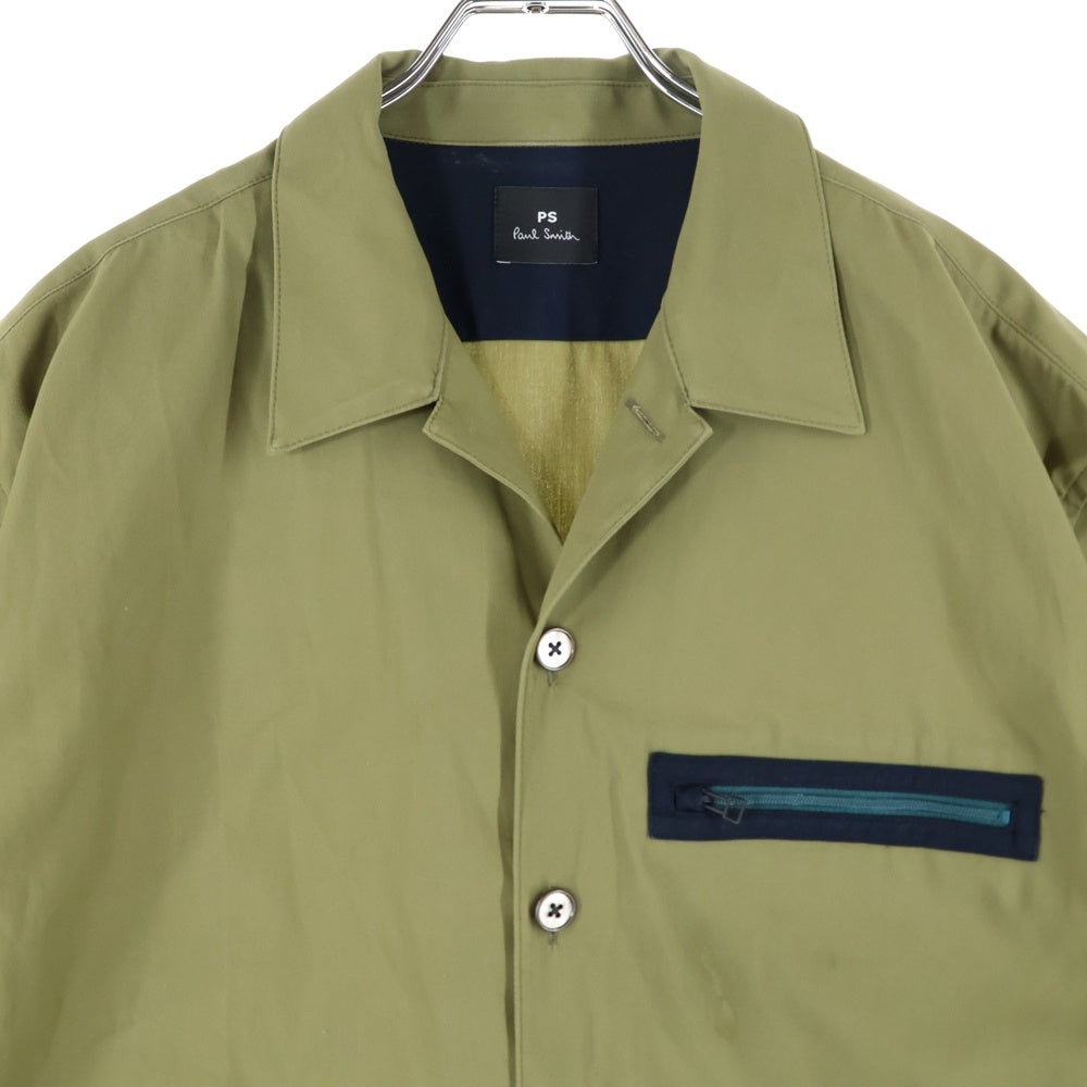Paul Smith(ポールスミス) 胸ポケットデザイン 5B オープンカラー 半袖シャツ グリーン PY-BM-79672