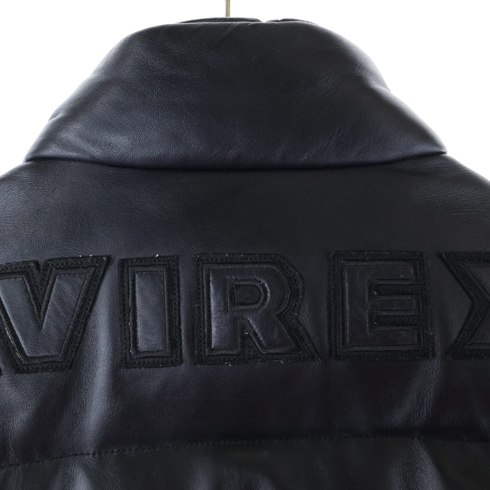 AVIREX(アヴィレックス) ロゴエンブロイダリー ラムレザー ジップアップジャケット ブラック 6161031