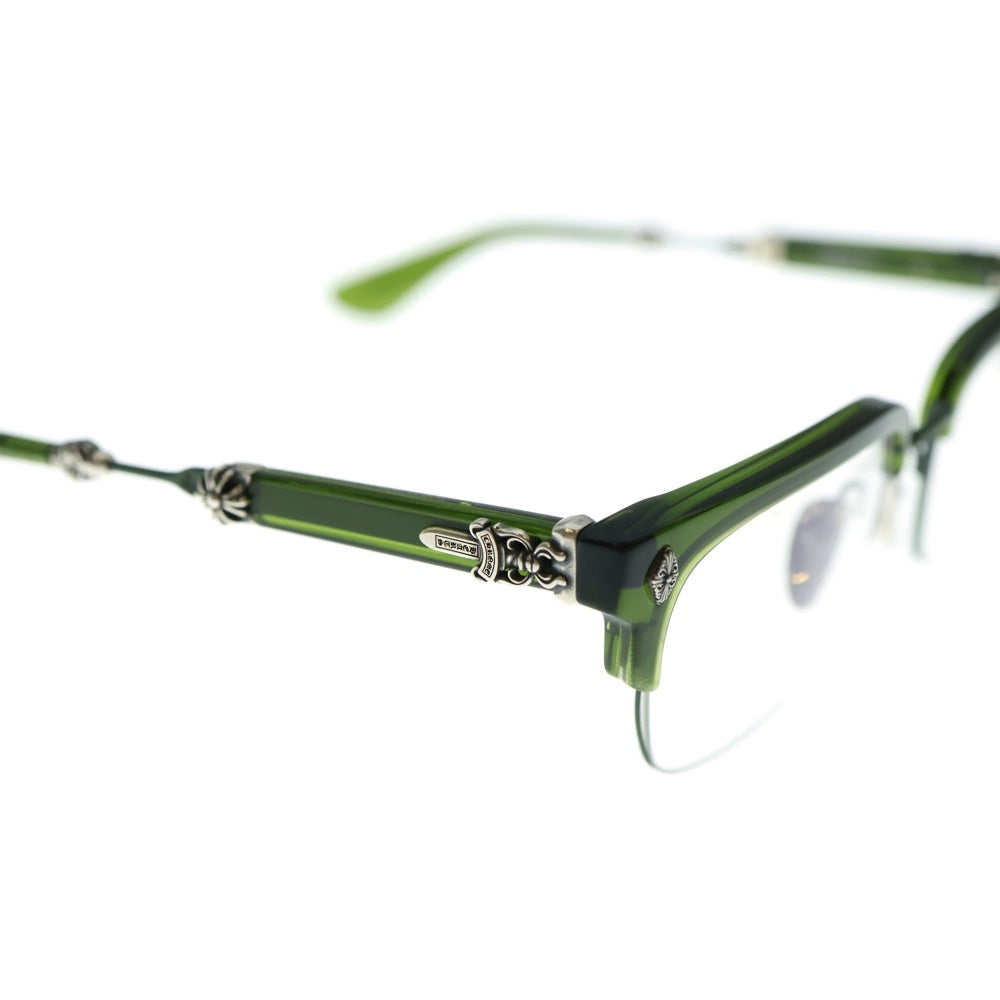 CHROME HEARTS(クロムハーツ) EVAGILIST ダガークロステンプル ウェリントンフレーム サングラス メガネ 眼鏡 グリーン/シルバー