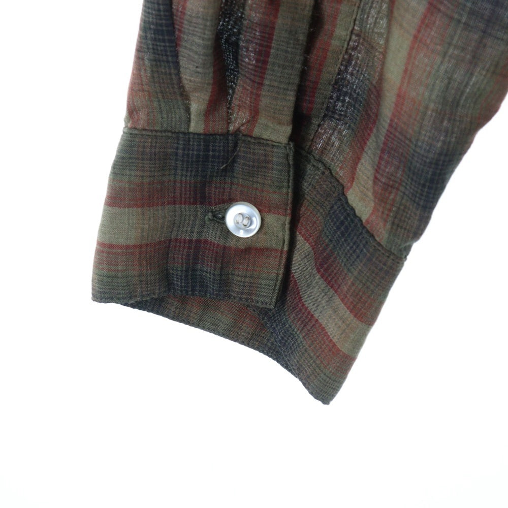 VINTAGE(ヴィンテージ) 50S-60S VINTAGEARROW アロー ヴィンテージ 胸ポケット 5B オープンカラー オンブレチェック 長袖シャツ ブラウン