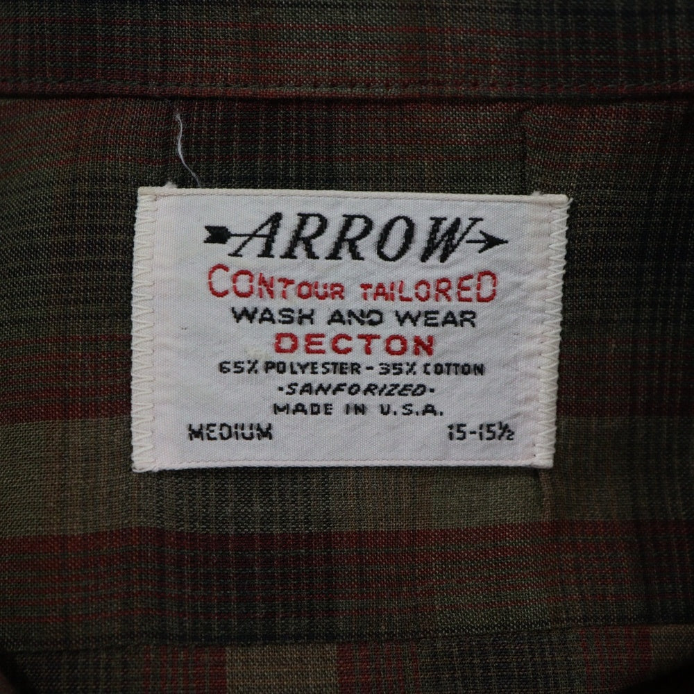 VINTAGE(ヴィンテージ) 50S-60S VINTAGEARROW アロー ヴィンテージ 胸ポケット 5B オープンカラー オンブレチェック 長袖シャツ ブラウン