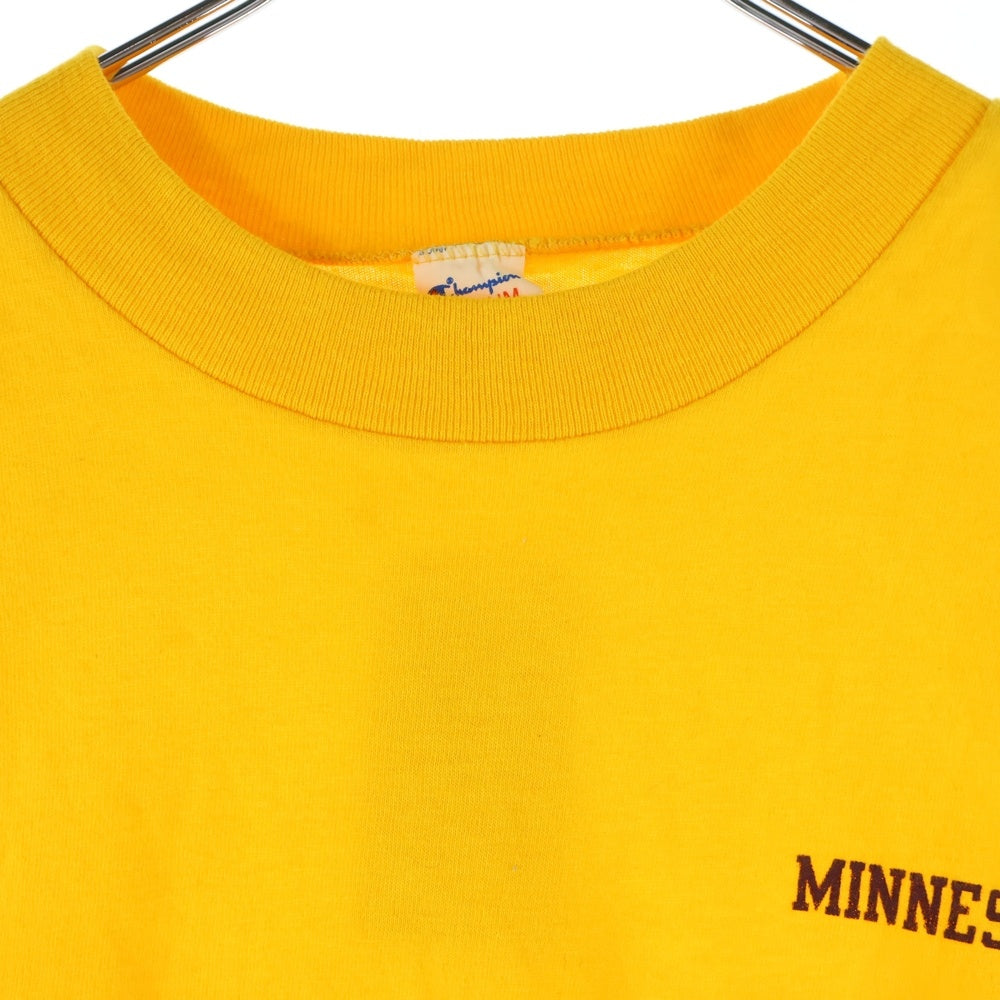 CHAMPION(チャンピオン) 80S VINTAGE MINESOTA ヴィンテージ ミネソタ 胸ポケット クルーネック カットソー 長袖Tシャツ イエロー