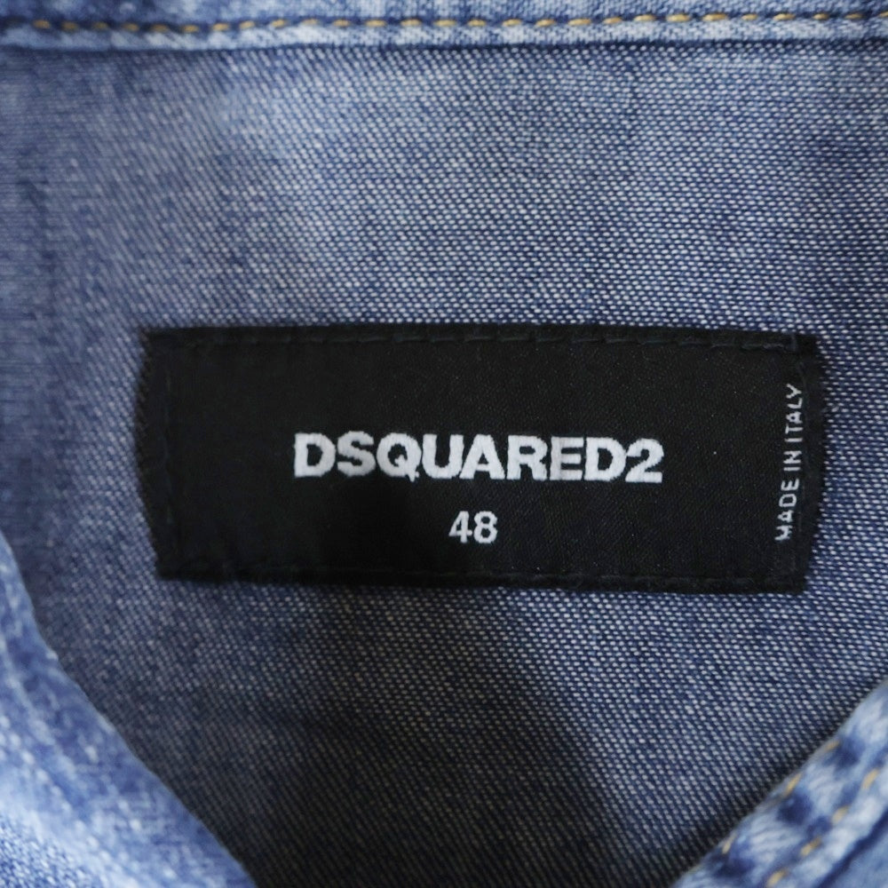 DSQUARED2(ディースクエアード) 23SS ICONプリント レギュラーカラー ロングスリーブ 長袖デニムウエスタンシャツ インディゴ S79DL0030 S30341