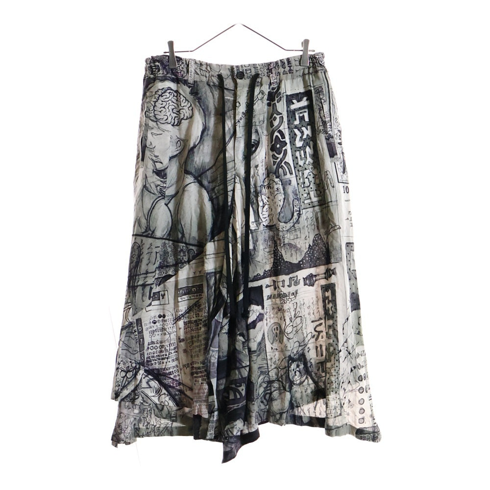 Ground Y(グラウンドワイ) SAMPLE サンプル アートデザイン 総柄 ドローストリング キュロット パンツ グレー/ブラック/ホワイト