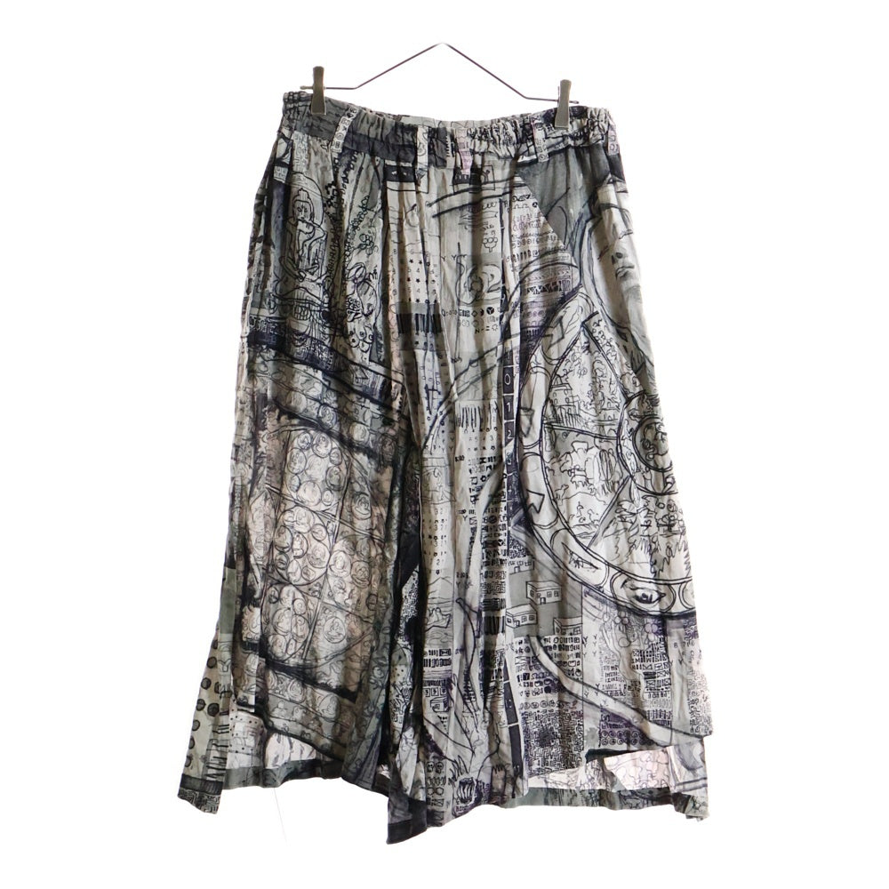 Ground Y(グラウンドワイ) SAMPLE サンプル アートデザイン 総柄 ドローストリング キュロット パンツ グレー/ブラック/ホワイト