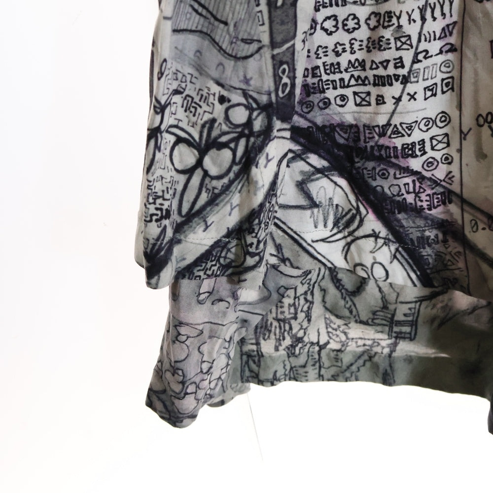 Ground Y(グラウンドワイ) SAMPLE サンプル アートデザイン 総柄 ドローストリング キュロット パンツ グレー/ブラック/ホワイト