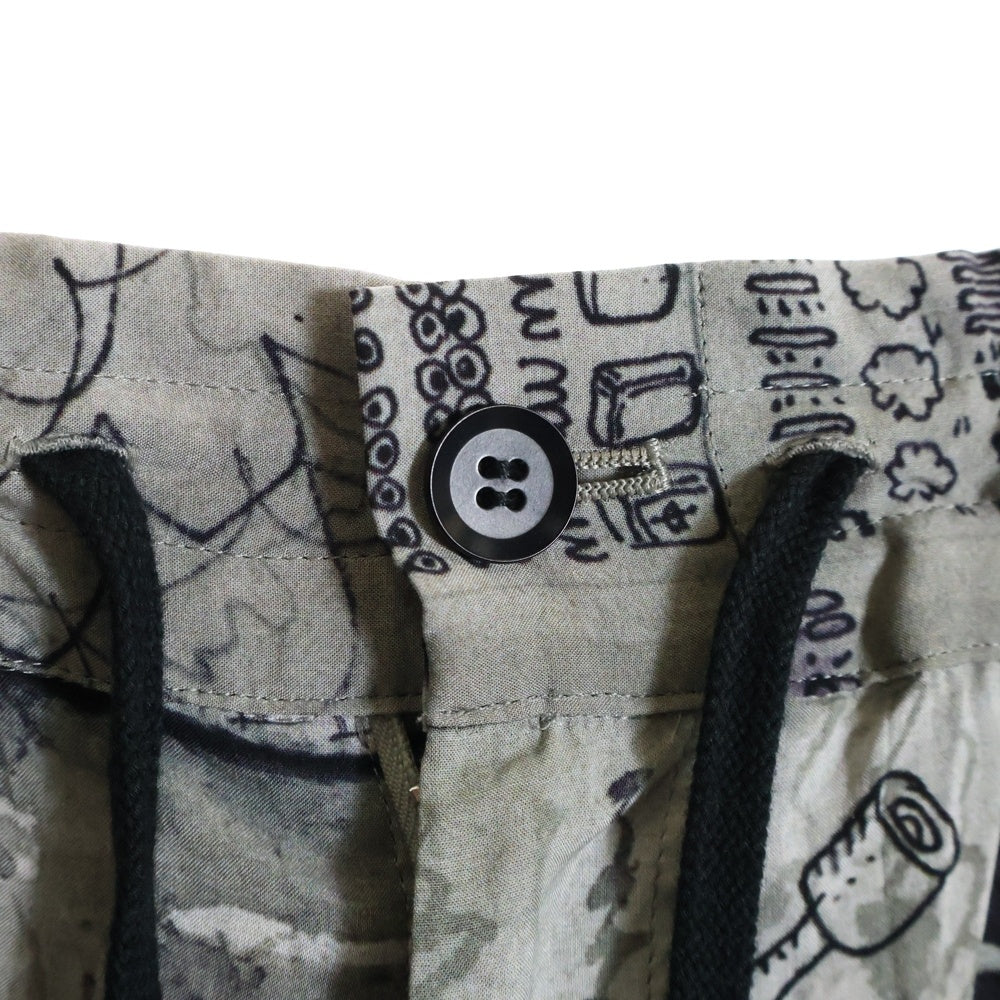 Ground Y(グラウンドワイ) SAMPLE サンプル アートデザイン 総柄 ドローストリング キュロット パンツ グレー/ブラック/ホワイト