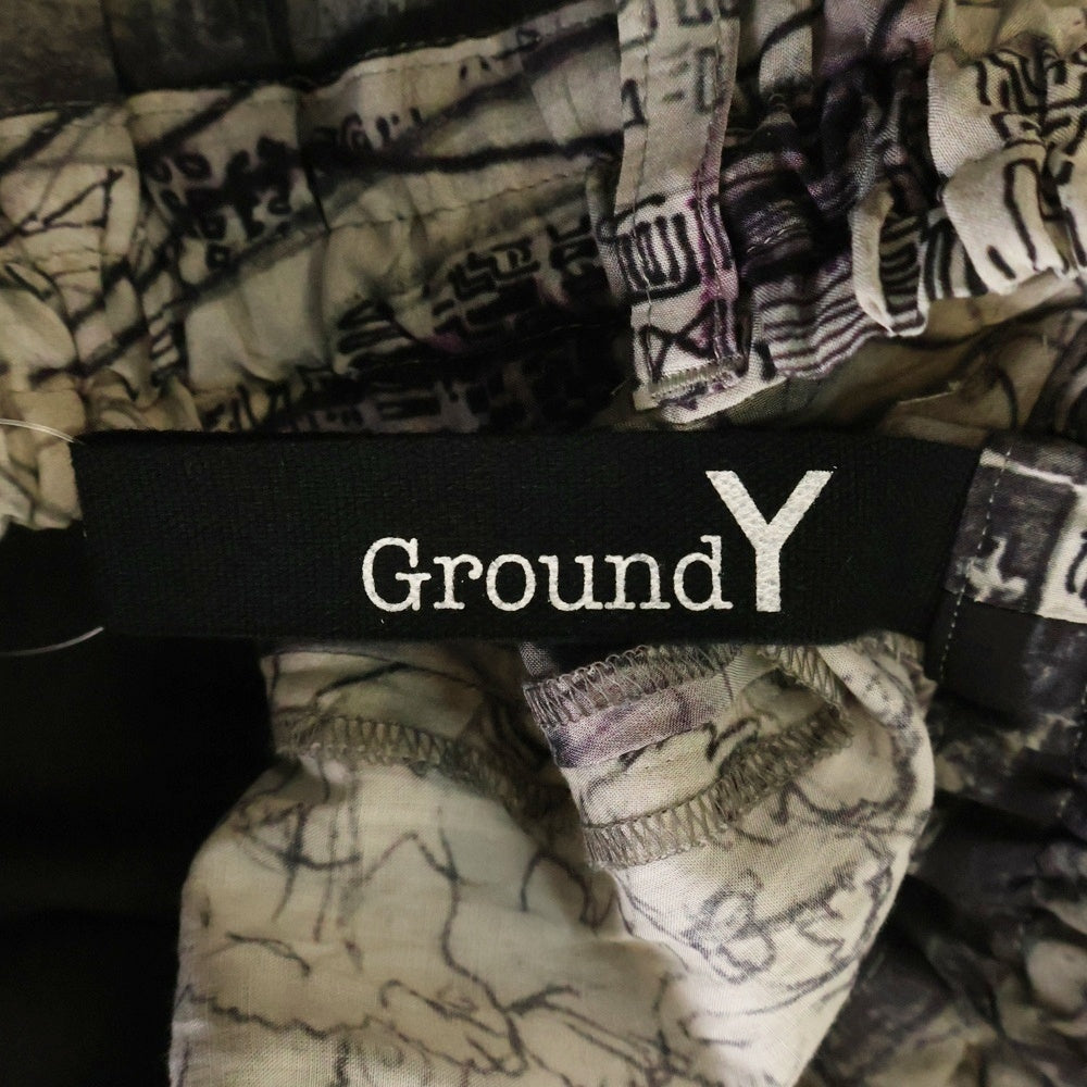 Ground Y(グラウンドワイ) SAMPLE サンプル アートデザイン 総柄 ドローストリング キュロット パンツ グレー/ブラック/ホワイト