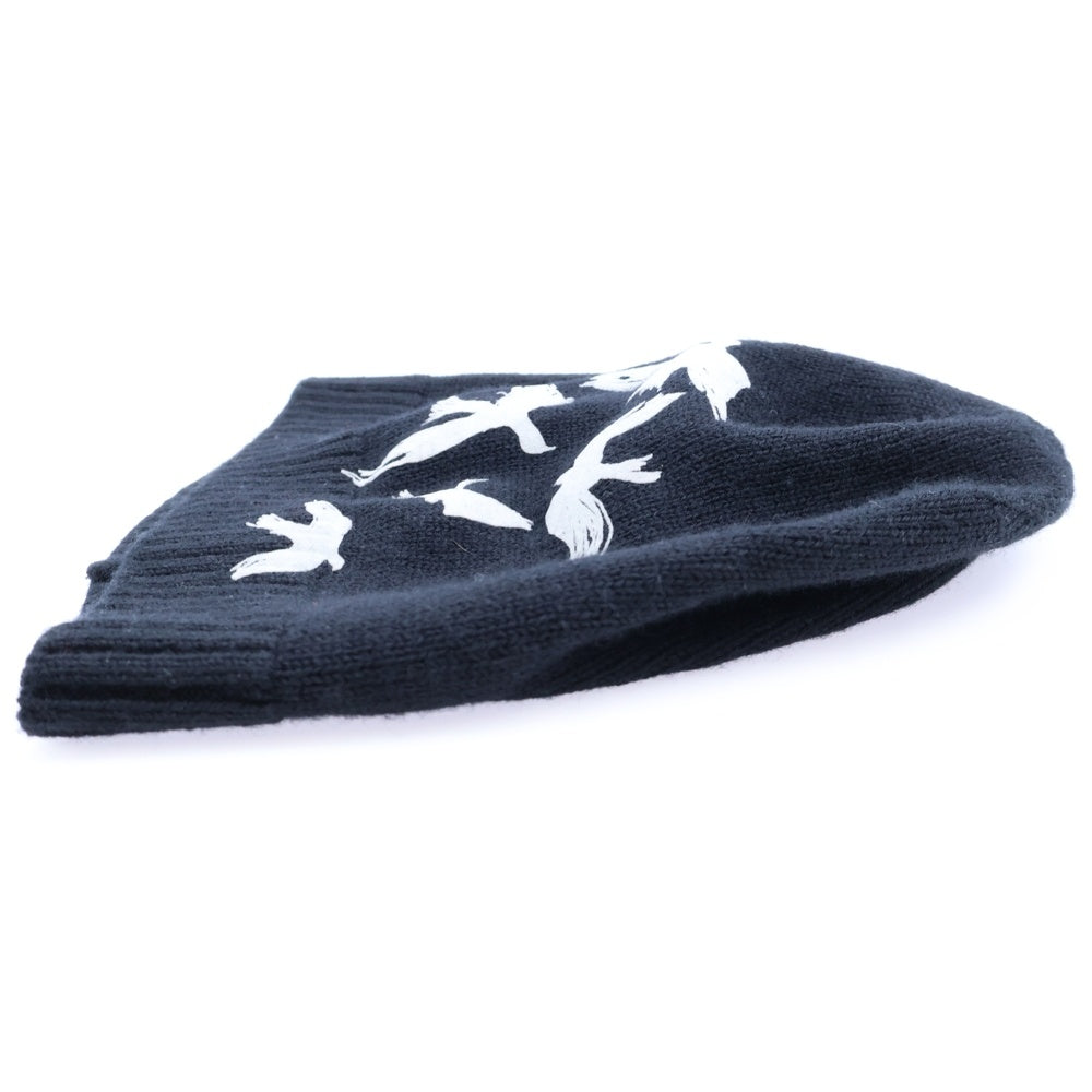 Yohji Yamamoto POUR HOMME(ヨウジヤマモト プールオム) バードプリント ニット帽 キャップ 帽子 ブラック HP-H08-933