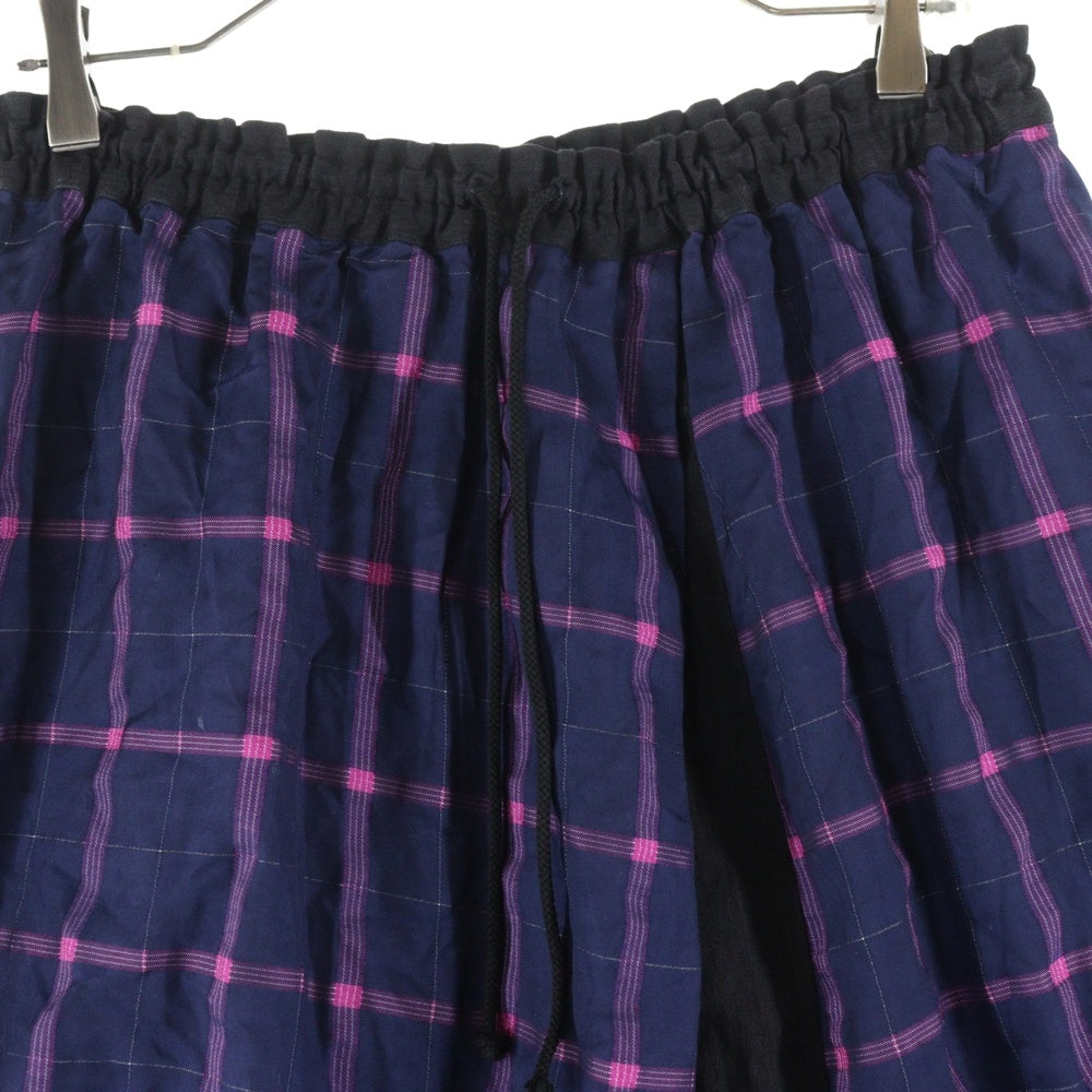 Y's(ワイズ) チェック柄 ドローストリング キュロット パンツ パープル/ブラック