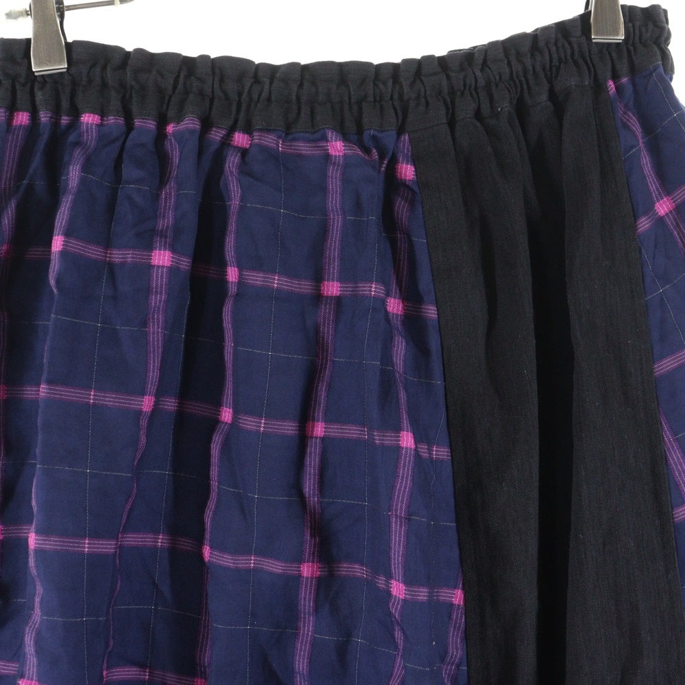 Y's(ワイズ) チェック柄 ドローストリング キュロット パンツ パープル/ブラック