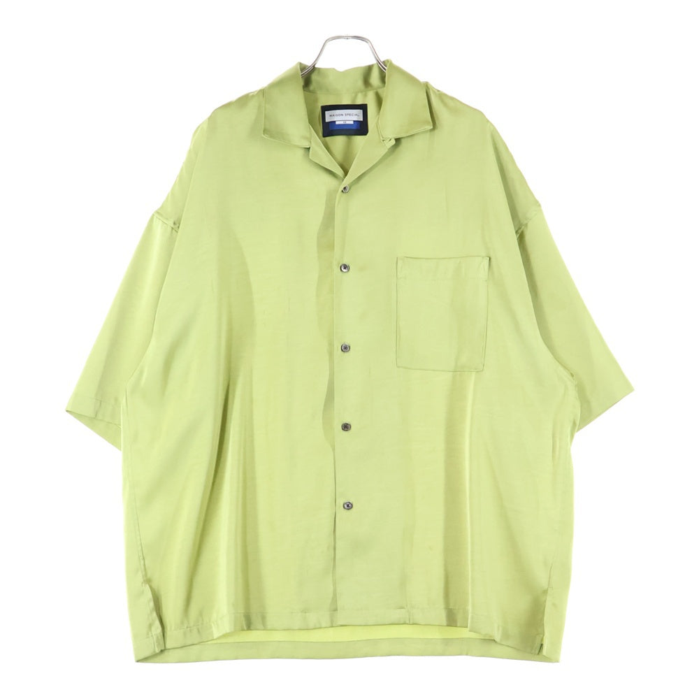 MAISON SPECIAL(メゾンスペシャル ) シャイニーサテンプライム オーバー オープンカラー 半袖シャツ グリーン 11221311243