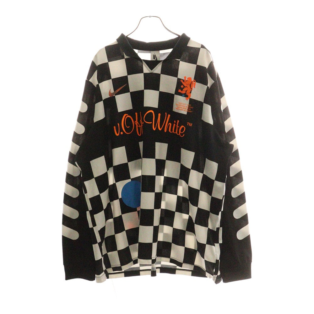 NIKE(ナイキ) 18SS ×OFF-WHITE FB JERSEY AWAY オフホワイト フットボール アウェイ ジャージ チェック柄長袖 ロングスリーブシャツ ブラック/ホワイト AO1217-010