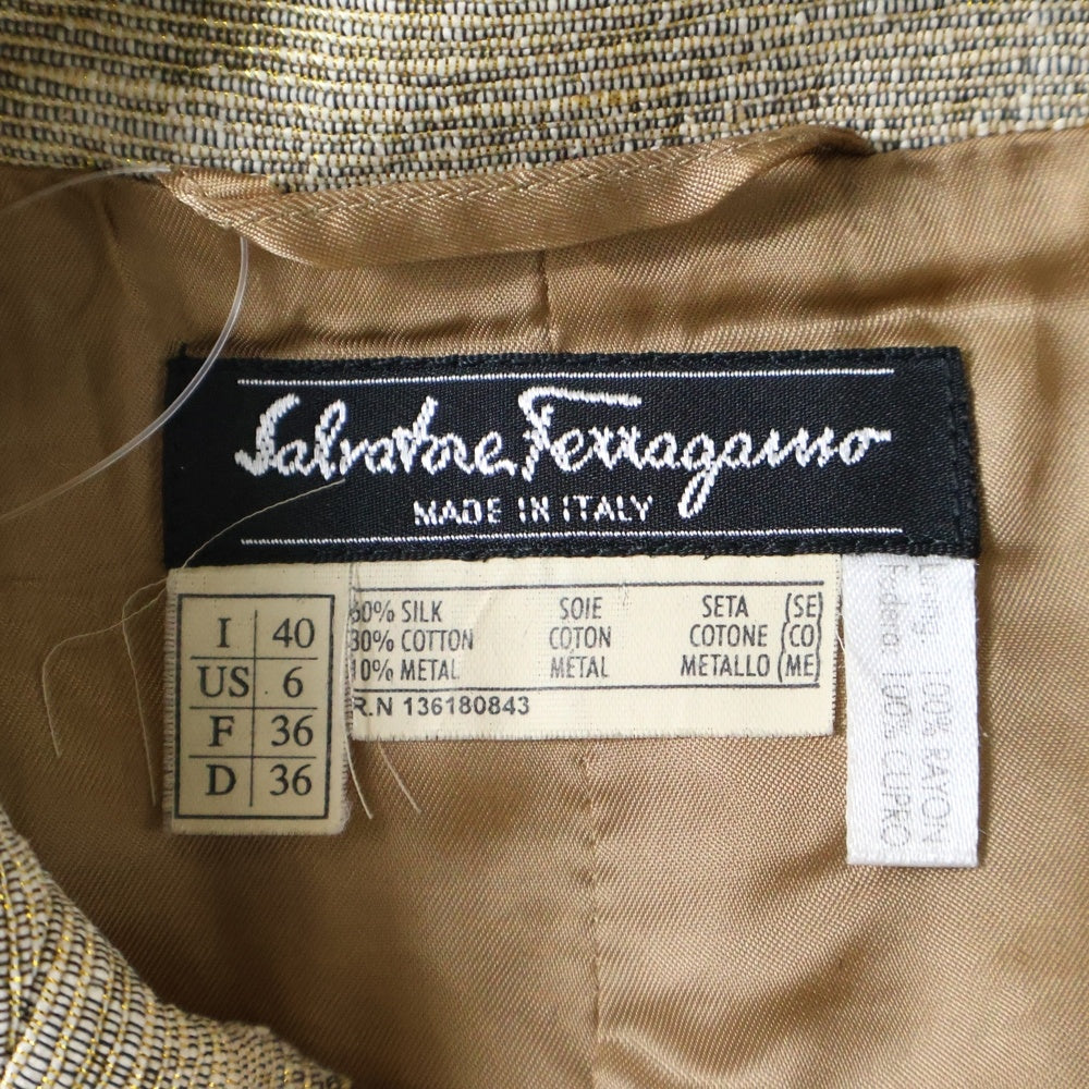 Salvatore Ferragamo(サルヴァトーレ フェラガモ) シルク混 レーヨンボタンジャケット レディース ゴールド