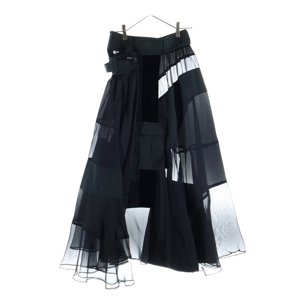 Sacai(サカイ) 20SS パッチワーク フレアラップロングスカート レディース ブラック 20-04901