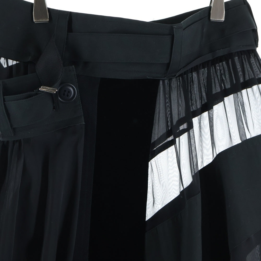 Sacai(サカイ) 20SS パッチワーク フレアラップロングスカート レディース ブラック 20-04901