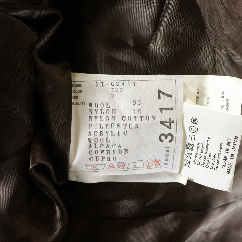 Sacai(サカイ) 17W ドッキングコート フライトジャケット ハウンドトゥース ブラウン/カーキ 17-03417