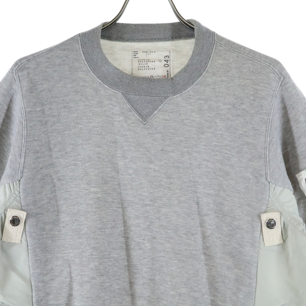 Sacai(サカイ) 22AW Sponge Sweat × MA-1 Pullover ドッキングスウェットトレーナー グレー SCM-043