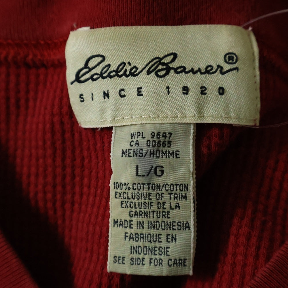 Eddie Bauer(エディバウワー) インドネシア製 コットンワッフル ヘンリーネック 長袖Tシャツ カットソー レッド