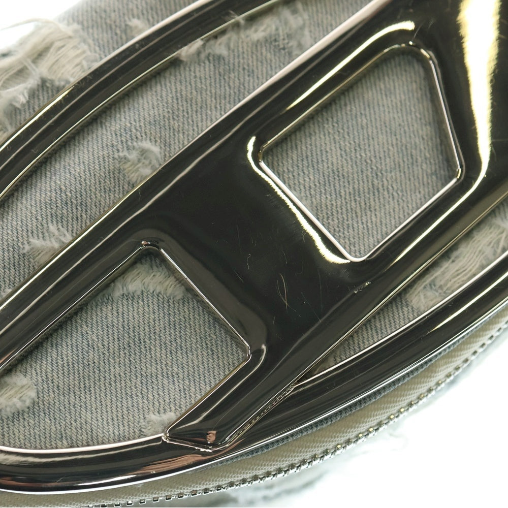 DIESEL(ディーゼル) 1DR-CROSSBODY Dロゴデザインプレート ダメージ加工 デニムショルダーバッグ ブルー X08708