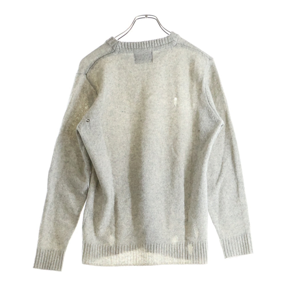 LOUNGE LIZARD(ラウンジリザード) ハイゲージ クルーネック ダメージ ニット セーター グレー