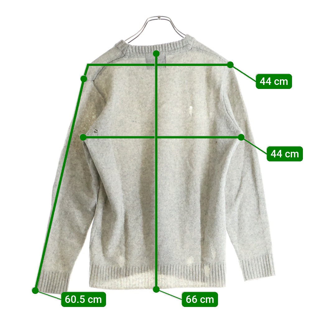 LOUNGE LIZARD(ラウンジリザード) ハイゲージ クルーネック ダメージ ニット セーター グレー