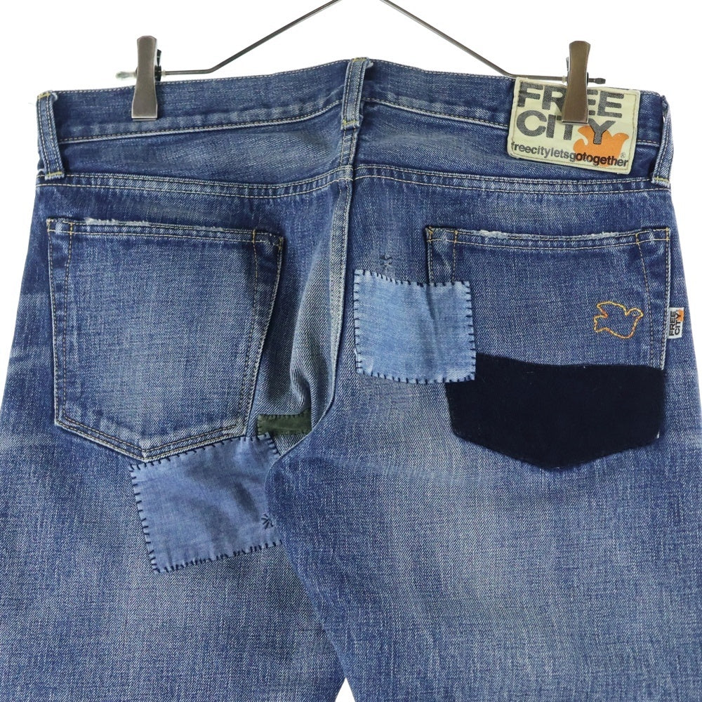 FREE CITY(フリーシティ) ボタンフライ 5ポケット パッチワークデニム パンツ インディゴ 700037-251