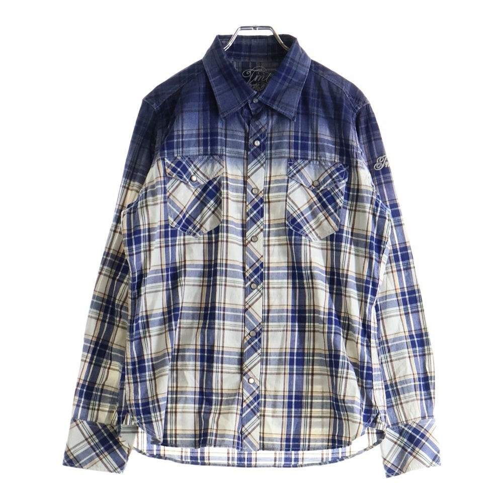 T.M.T(ティーエムティー) レギュラーカラー グラデーション タータンチェック ロングスリーブ 長袖 シャツ ブルー TSH-S1607