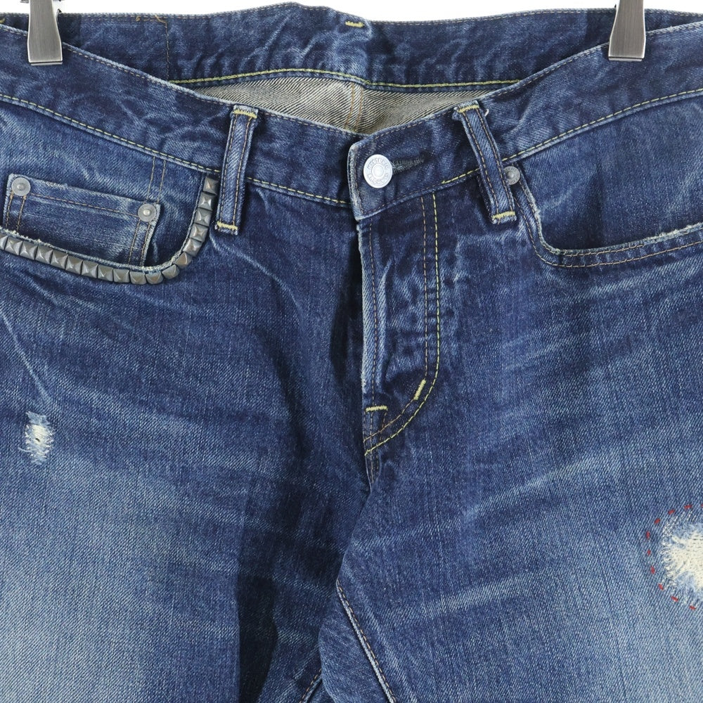 HYSTERIC GLAMOUR(ヒステリックグラマー) ロックスタッズ ウォッシュド クラッシュ ストレート デニム パンツ インディゴ 0204AP10